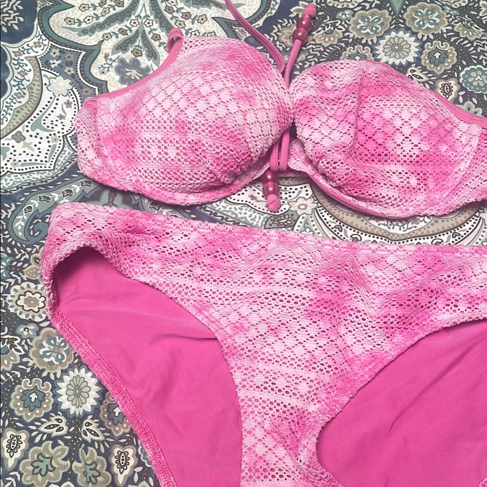 Aerie Pink Geometric Print Bikini Set